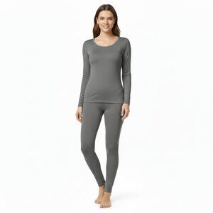 Women's Microfiber Fleece Lined Thermals 2-pc Set, Gray